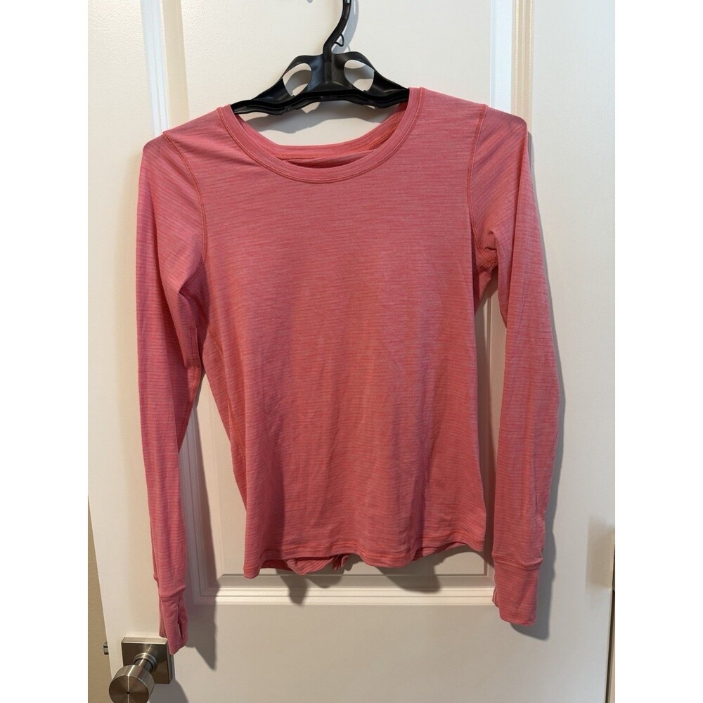 Lululemon Beat the Heat Long Sleeve Top Pink Coral Open Tie Back Thumbholes S
